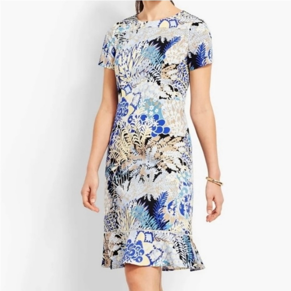 Talbots Blue Floral Flounce Hem Dress